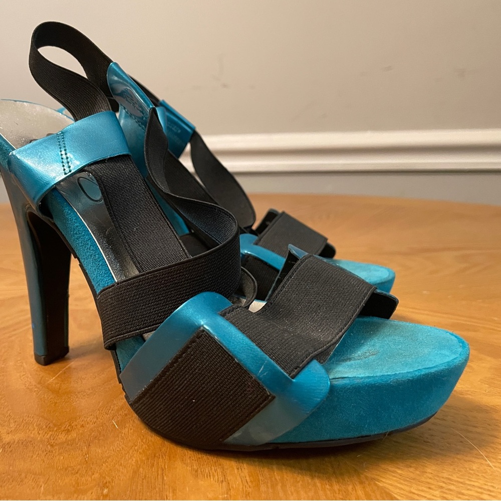 Jessica Simpson Black & Teal Metallic Platform Heels Size 6-6.5